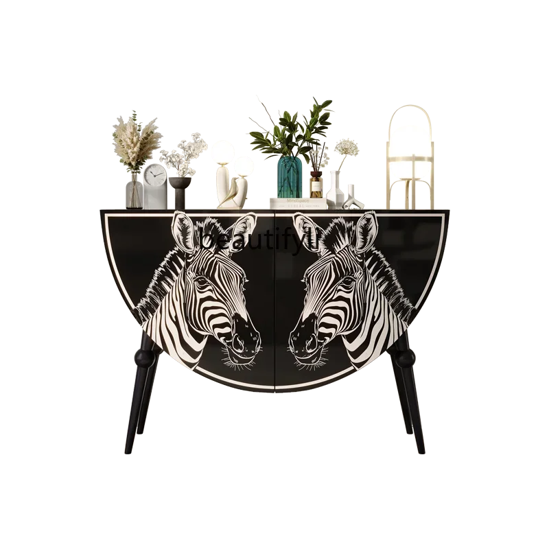 

ss1001 French light luxury dining side cabinet, living room home decoration cabinet, painted zebra pattern high-end art storage