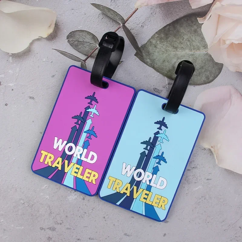 Soft PVC Cute Luggage Tag Letter Printed Travel Tag Men Women Suitcase Name Tag Bag Tags Airplane Labels Travel Accessories