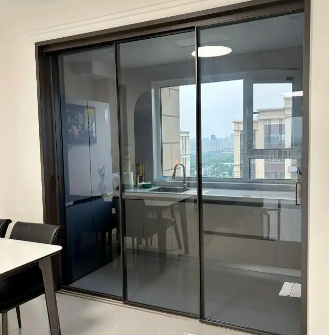 Modern ultra-narrow frame three sliding doors aluminum alloy glass windproof doors can be customized size/color