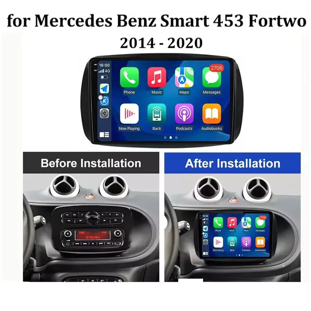 9inch 4+64G Car Stereo Radio Auto Wireless WiFi Bluetooth Car-play GPS Navigation Android 14 Compatible for Smart 2014-2022