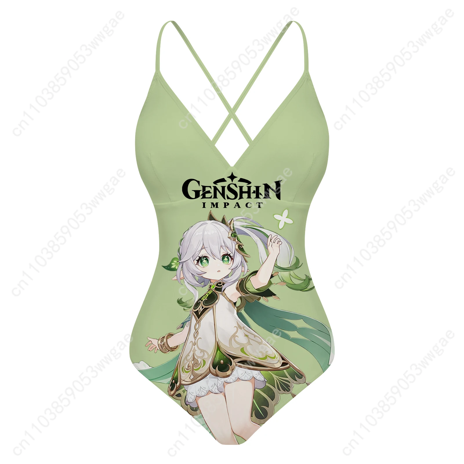 Genshin Nahida V-neck Halter Back Swimsuit Women Bathing Suits Personalized Bikini Pool Beach Sexy Swimwear Customized Beachwear