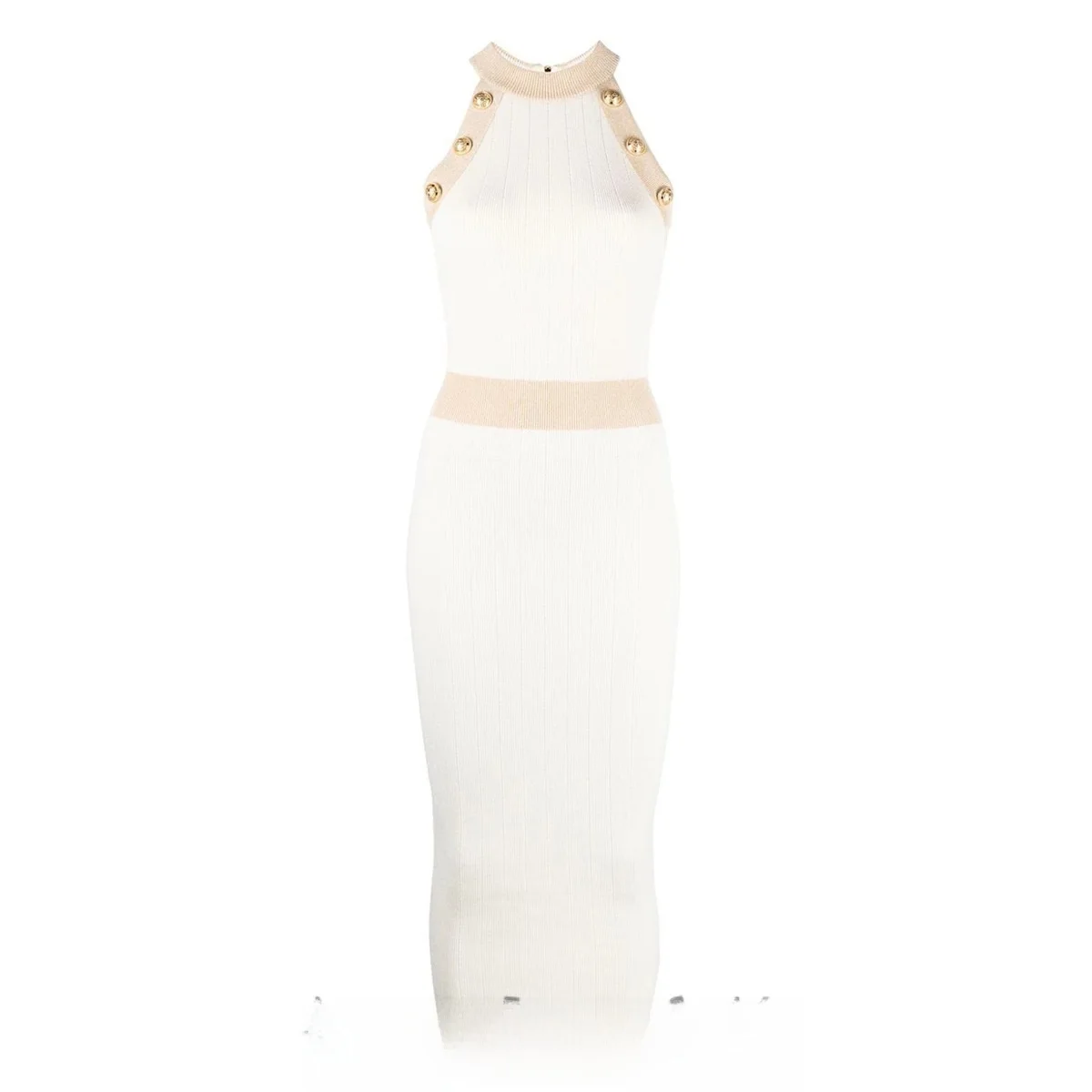 

Elegant Mid-Length Knitted Dress Summer 2023 Sleeveless Button Elastic Waist Bodycon Versatile Commute Style round Neckline