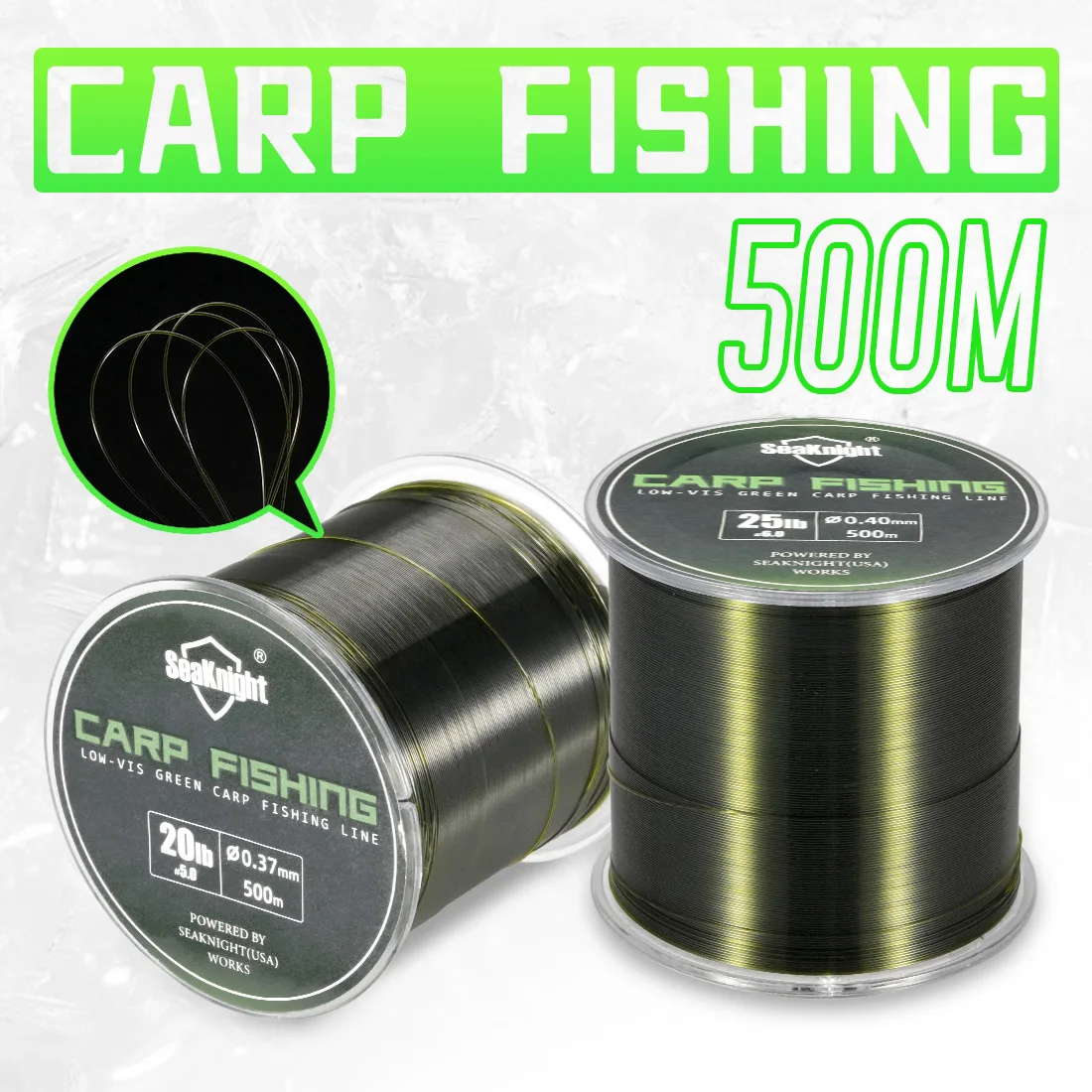 SeaKnight Brand CARP Nylon Fishing Line 500M Anti-Wear Smooth & Strong for CARP Fishing 10-25LB Dark Green INVISIBLE UNDERWATER