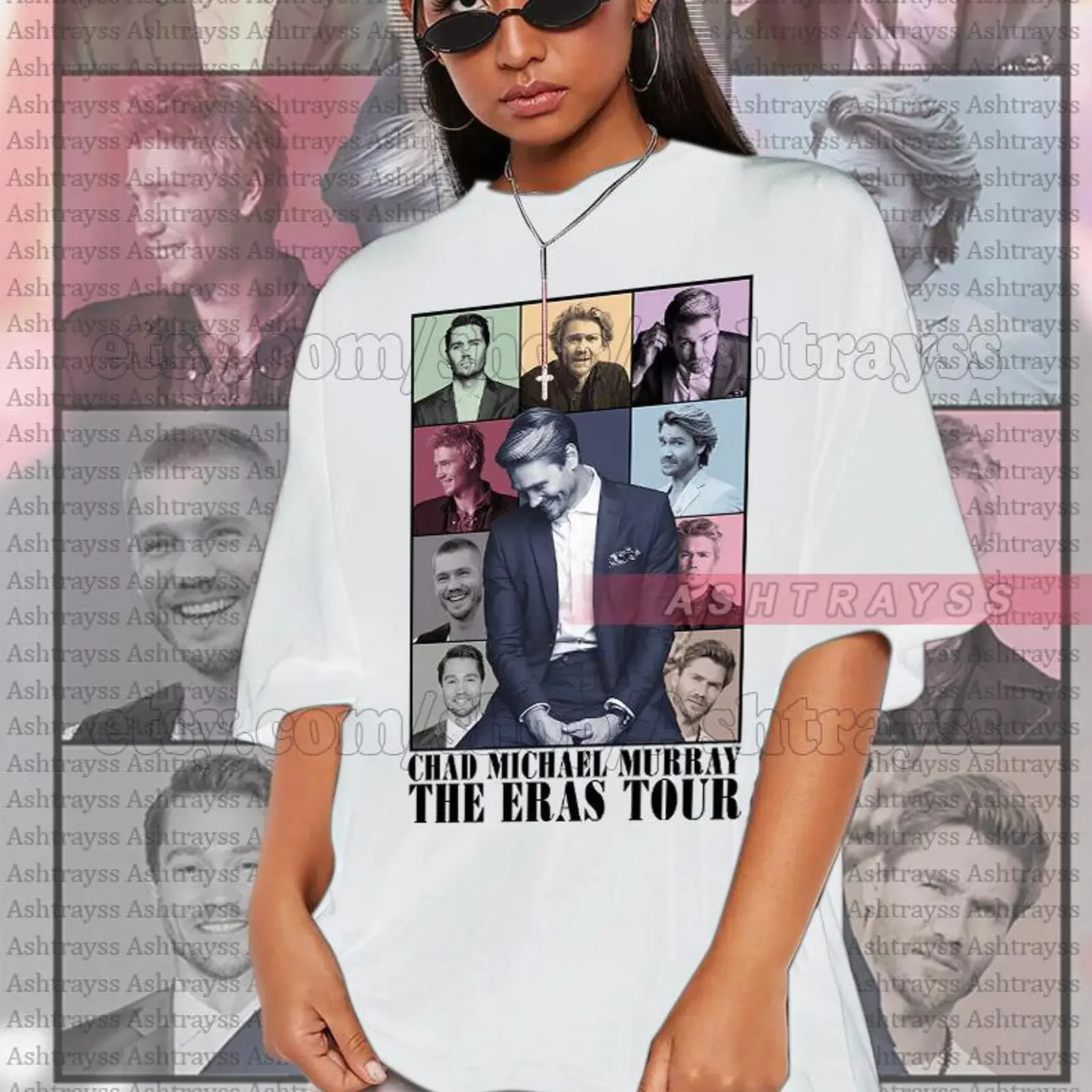 Chad Michael Murray The Eras Tour Grid White Oversized T shirt Vintage Actor Fan  vintage Washed designer clothes Versatile