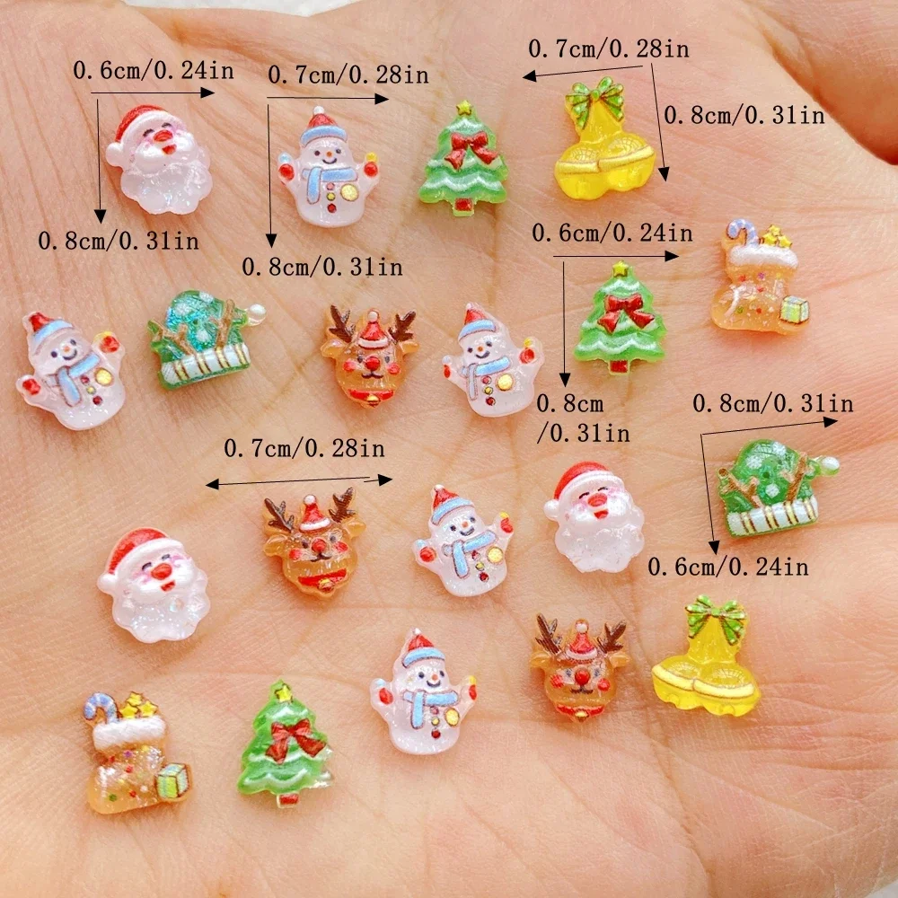 120pcs Resin Mini cartoon Santa Claus Snowman Christmas Tree Deer small bell Flat back Nails Art Decor DIY Scrapbook Accessories