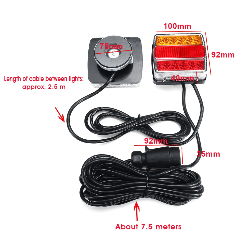 ATVOV 12V Magnetic LED Trailer Rear Light Wired Brake License Number Plate Light 10m Cable 7 Pin Trailers Caravans Truck Trailer