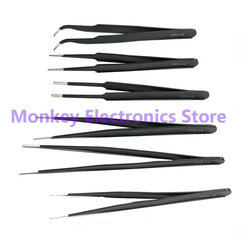 6 in 1 Anti-magnetic Acid Resistant Tweezers Highly Flexible Stainless Steel Pointed Tweezers Antistatic Tweezers 6 Pieces Set