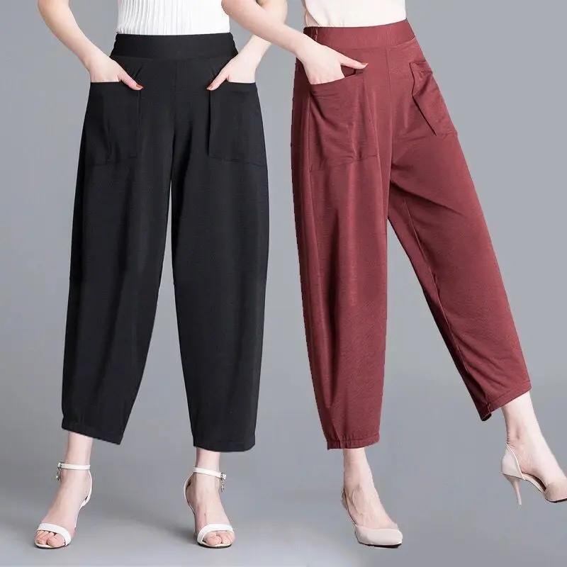 Loose Slimming Lantern Pants Korean Style Thin Women's Casual Pants Harem Pants Mom Trendy Spring Summer High Waist Polyester