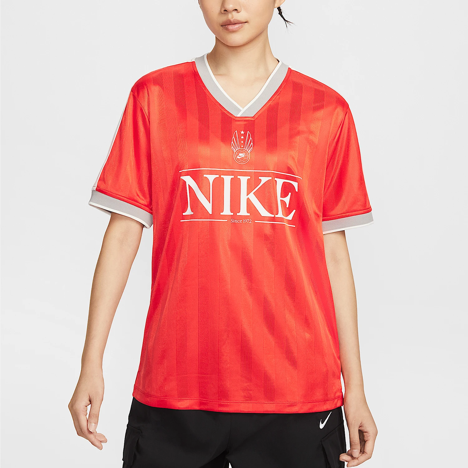 Nike Authentic Sportswear Women's Drop Shoulder Design Ribbed Short Sleeve IH8505-633