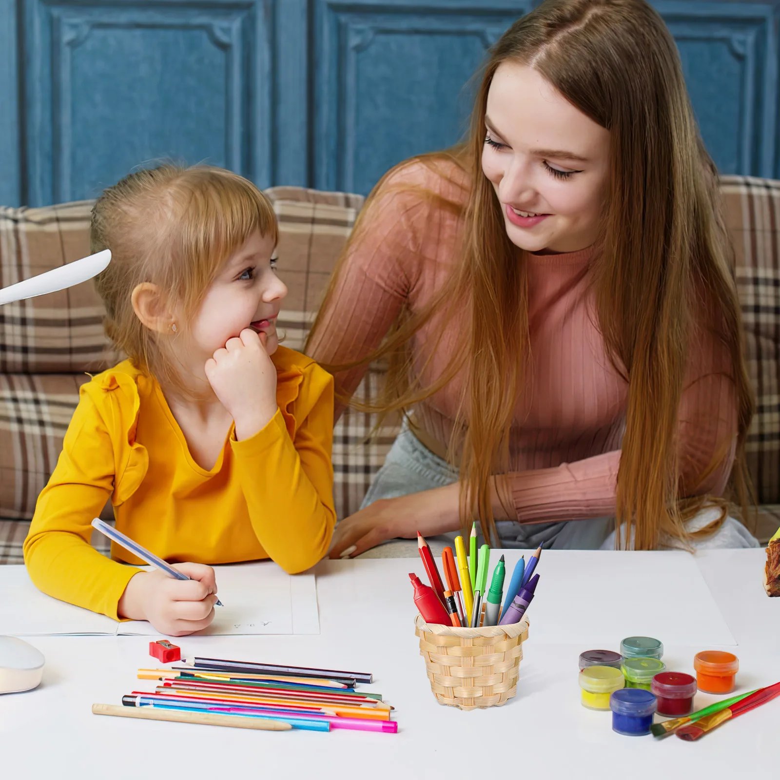 

6Pcs Exquisite Wooden Storage Basket Desktop Organizer Hand Woven for Fruits Snacks Home Decoration Wood Woven Basket