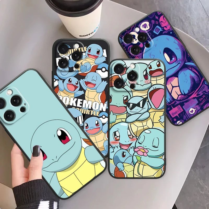 P-Pokemon Cute Johnny Turtle For iPhone 15 14 13 12 11 XS XR X 8 7 SE Pro Max Plus Mini Black Back Phone Case