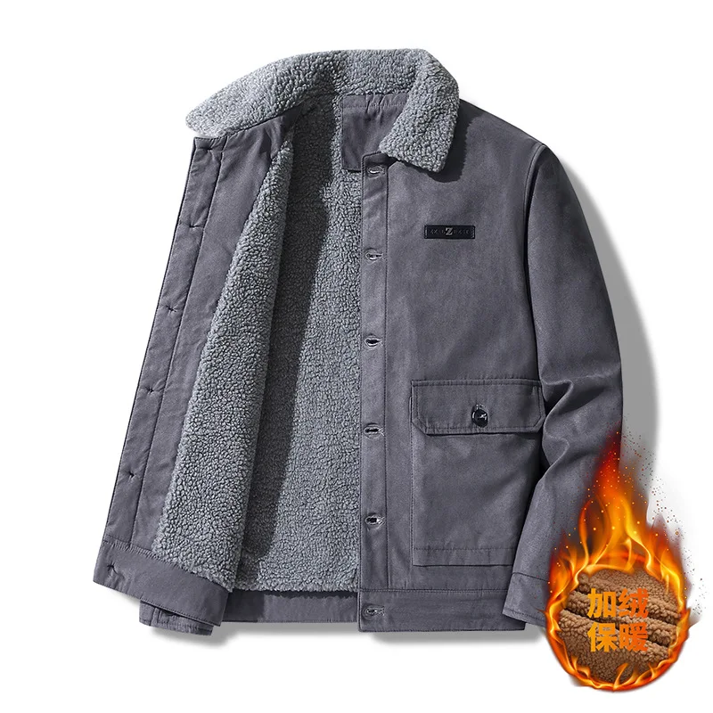

Suede Jacket Autumn And Winter Men's Fleece Thickened Lamb Fleece Jacket Lapel Tooling Cotton-padded Coat