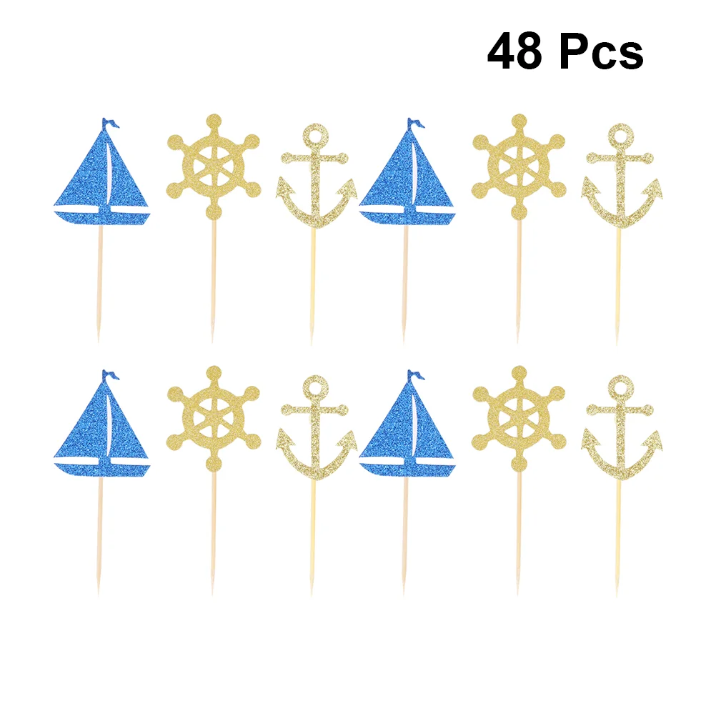 24 Pcs Cake Toppers Sailing Boat Nautical for Party Fruit Cakes Wedding Decor The Mediterranean