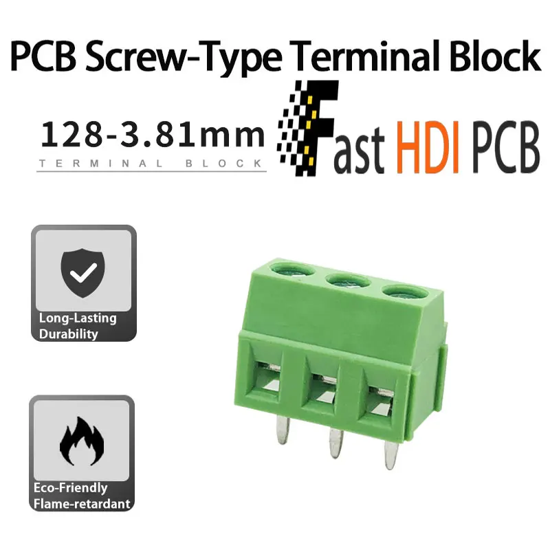128-3.81mm 녹색 PCB 스크류 단자 - 고가시성 색상/난연성, 납땜 가능 2P/3P 스택 가능, 대량 할인