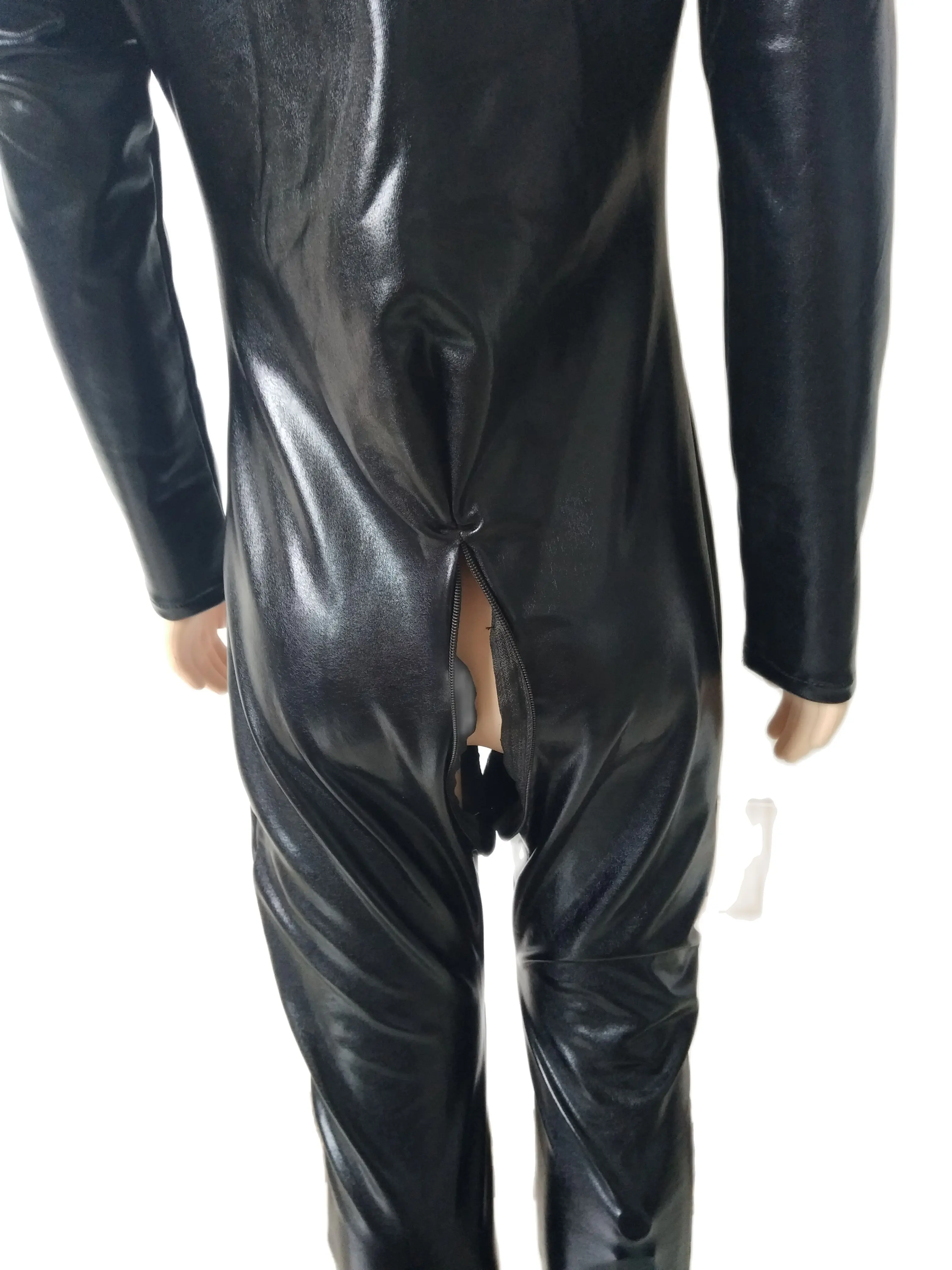 Kinder schwarz farbe Shiny Metallic cosplay Catsuit Trikot mit doppel front Zipper zu Hüfte overall