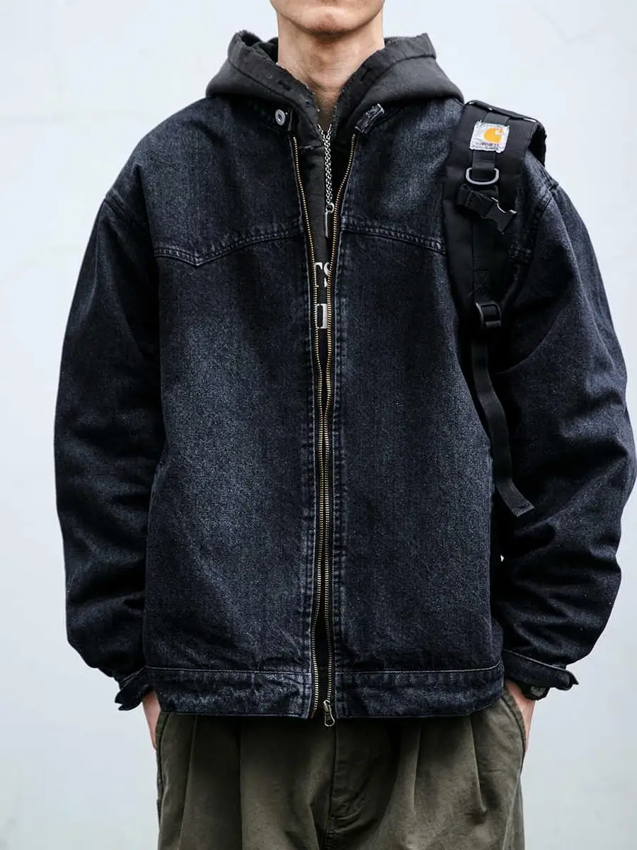 Retro Washed Workwear Denim Jacket Loose Fit Stand Collar Spring Autumn Casual American Street Style Men's Trendy Jacket