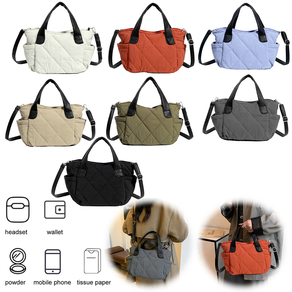 

Women Quilted Fashion Shoulder Bag Large Capacity Casual Tote Handbag with Side Pockets Stylish Crossbody Bag Simple Satchel Bag