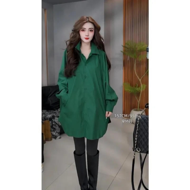 

Однотонная модная и универсальная рубашка с длинными рукавами и пуговицами, свободный топ в корейском стиле