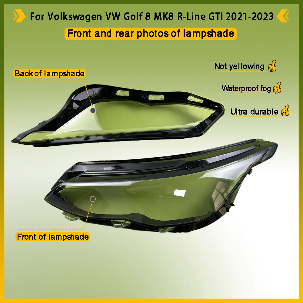 For Volkswagen VW Golf 8 MK8 R-Line GTI 2021 2022 2023 Headlight Lens Cover 1 Pair Clear Headlamp Shell Transparent Lampshade view 2