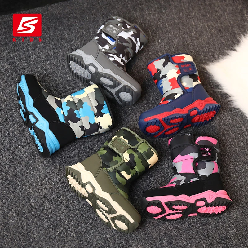 Baasploa New Boys Girls Snow Boots Children Winter Outdoor Sport Cotton Shoes Fashion Waterproof Kids Plush Keep Warm High Boots