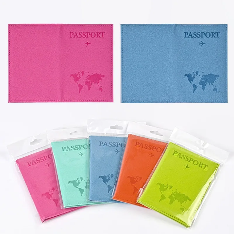 

Candy Color PU Leather Passport Covers Holder Flight Ticket Clip ID Card Protective Case for Women Man Frosted Passport Covers