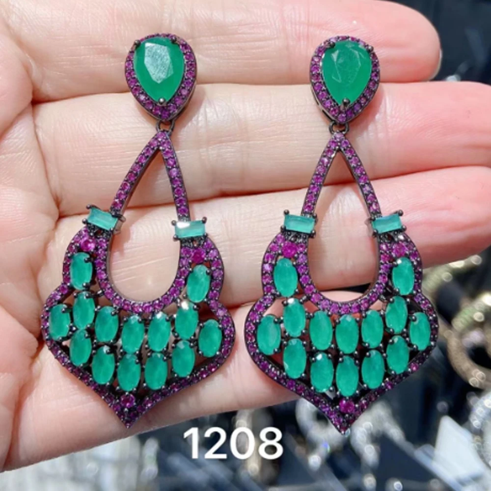 

cubic zirconia earrings for women cute jewelry party daily wear green fushia pink dangling earrings