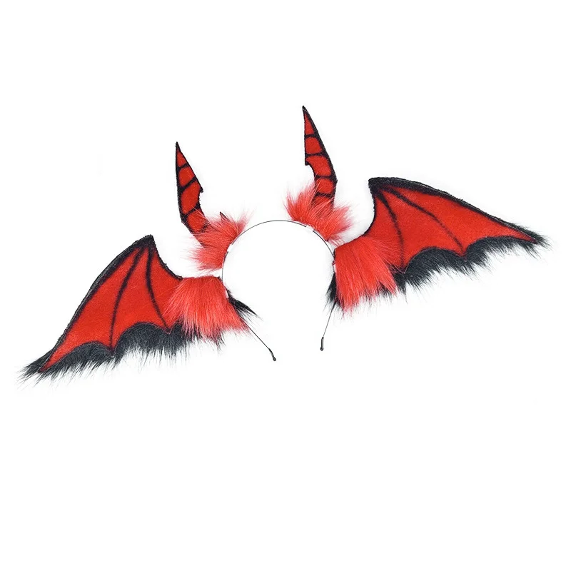 Fatto a mano Rosso Peloso Diavolo Pipistrello Fascia Orecchie di animali di Halloween Copricapo peloso Subcultura Ragazza Notte Festa Inferno CoolCosplay Puntelli