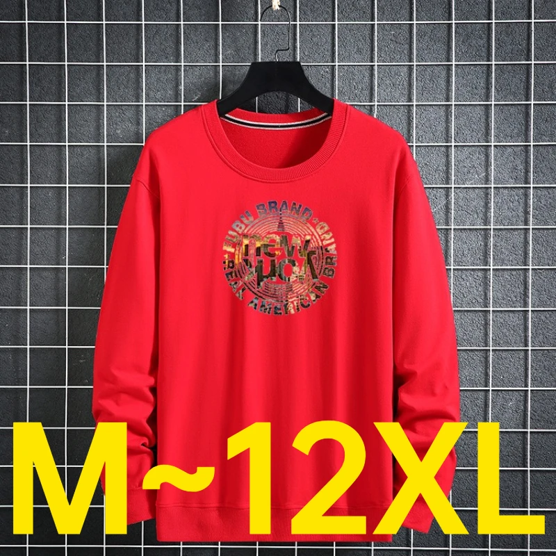 

Мужская спортивная толстовка оверсайз 12XL, с круглым вырезом, длинным рукавом, хлопковая, махровая, для крупных мужчин до 150 кг, осенняя, свободного кроя