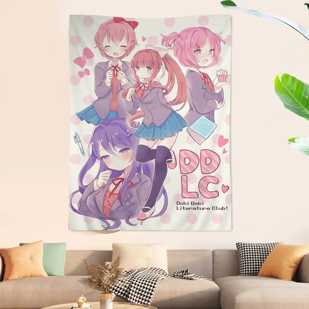 D-Doki-Dokies Anime L-Literature Cartoon Club Anime Tapestry Hippie Flower Wall Carpets Dorm Decor Wall Hanging Home Decor