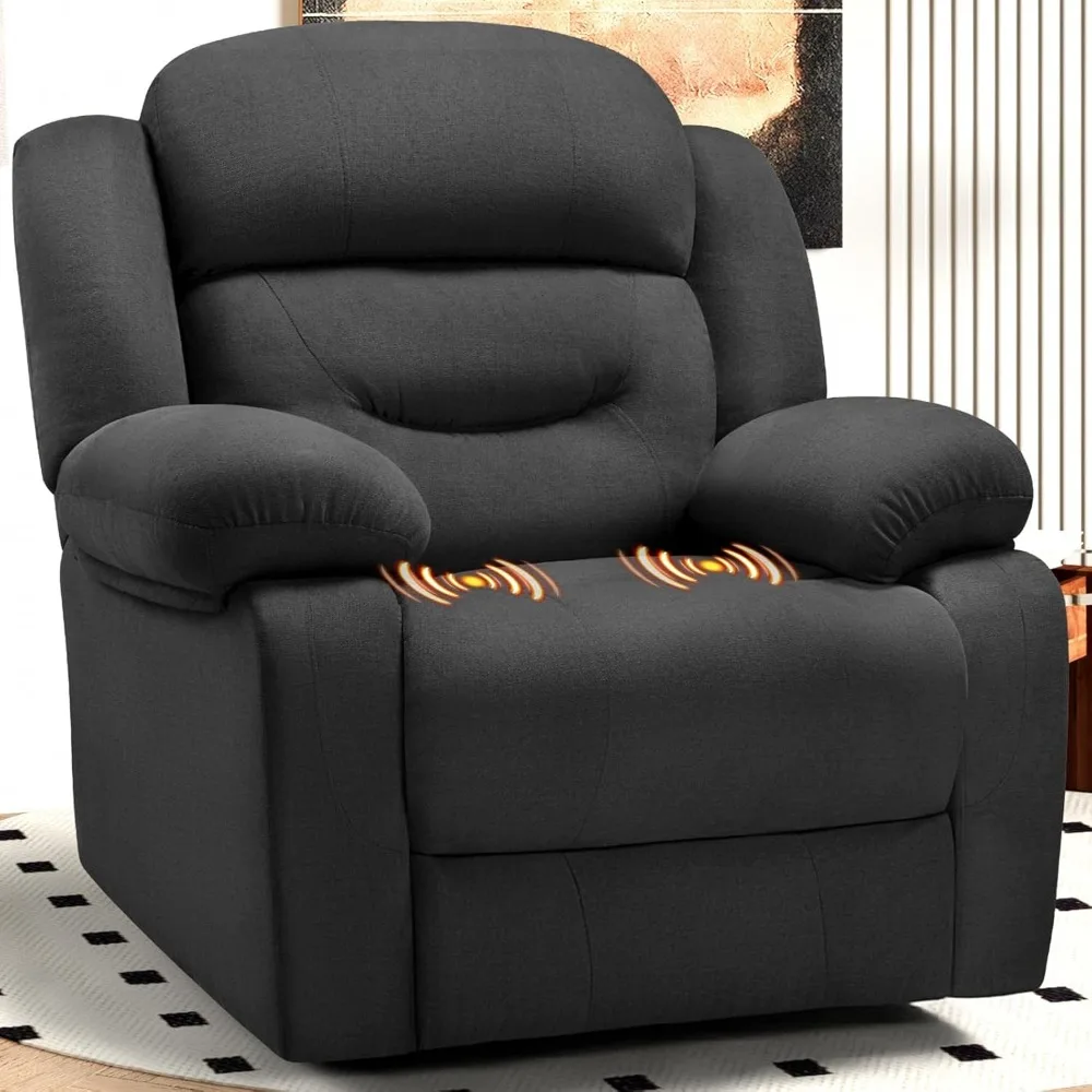 Rocking Recliner Chairs for Adults, 360 Degree Swivel Nursery Reclining Glider with Side Pocket, Comfy Fabric Manual Single Sofa