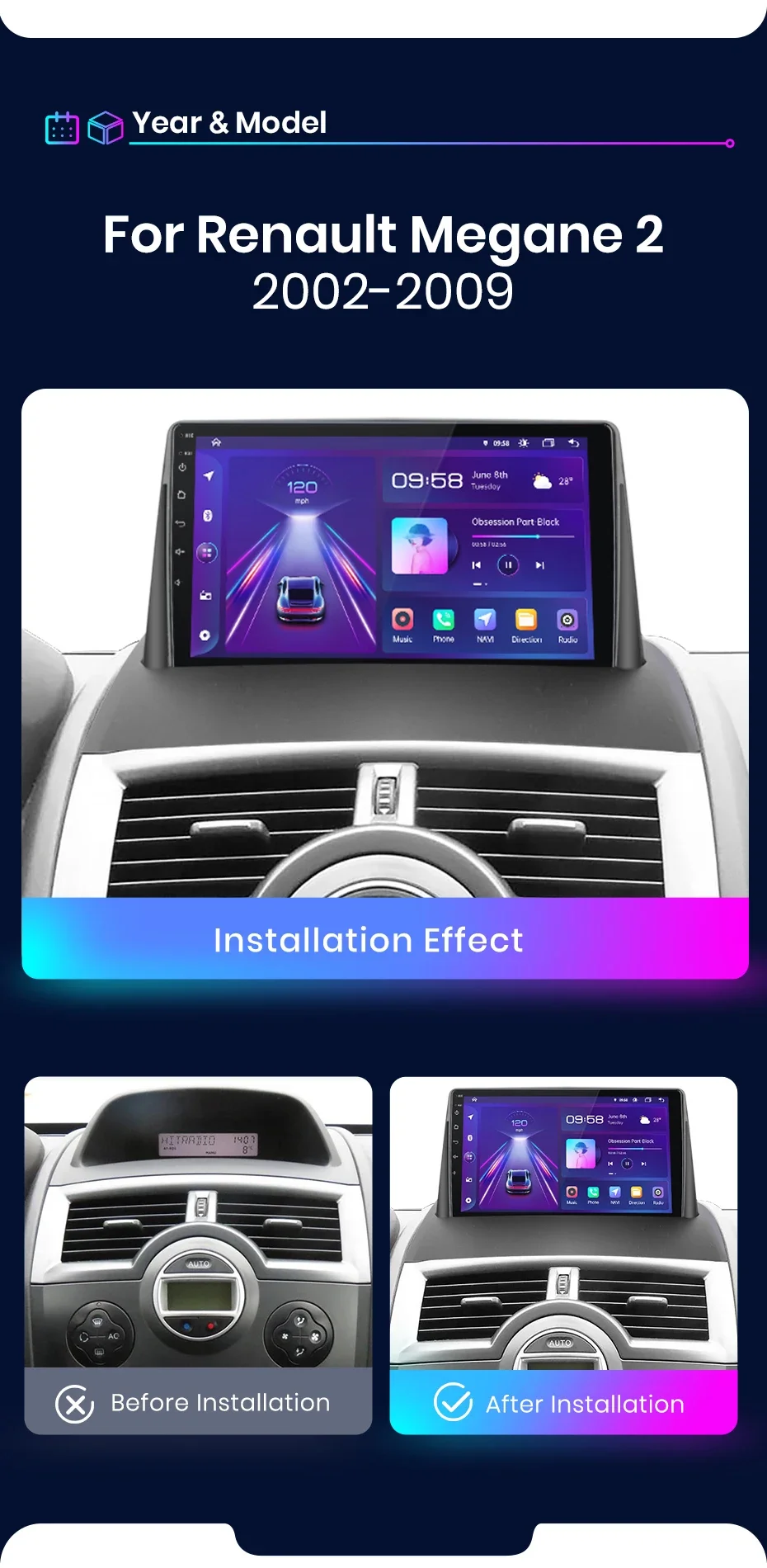 Junsun drahtloses Carplay Android Autoradio für Renault Megane 2 2013-2018 Auto intelligente Systeme rds bt dsp 2 din Autoradio – Detail 8