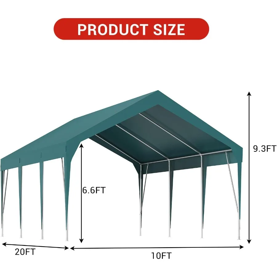 Outdoor Carport Canopy For Car Storage Shed: Heavy Duty 10x20 Feet UV Resistant Waterproof All-Season Portable Garage Gazebo Sh