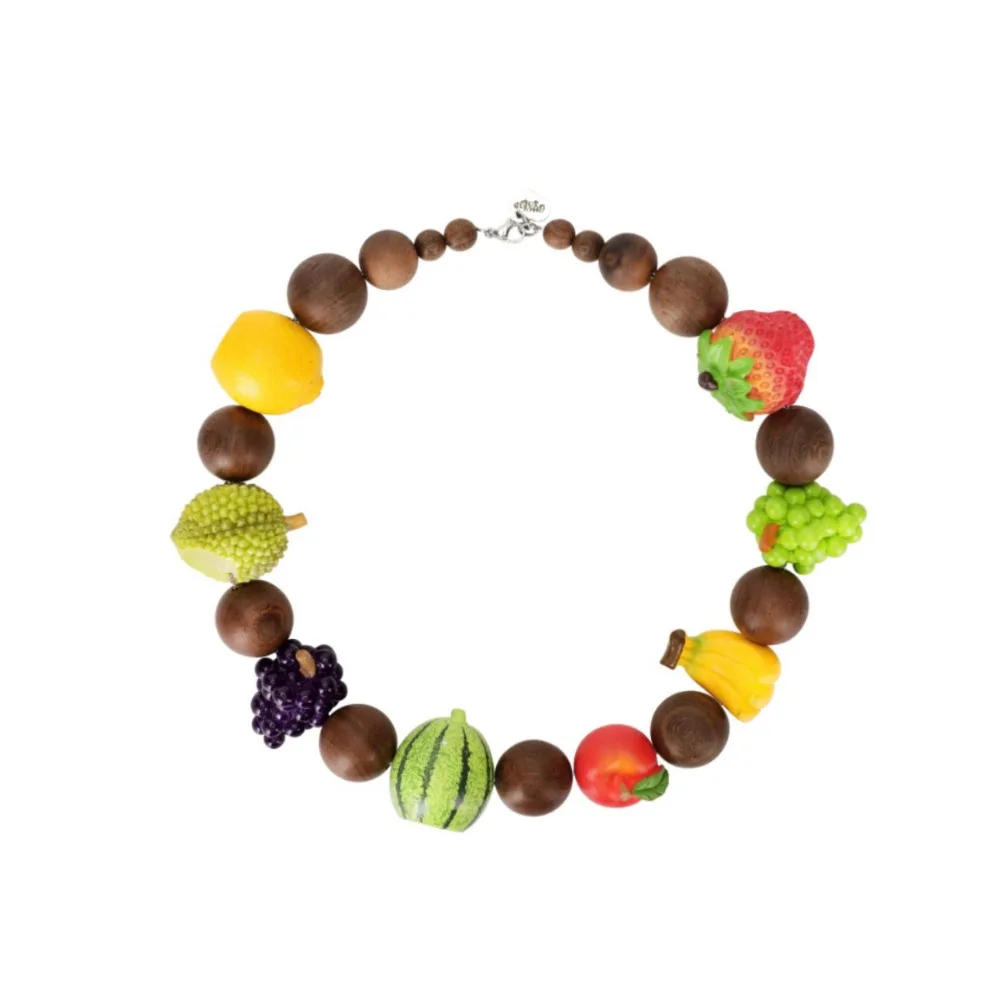 

Handmade Fresh Fruit Necklace Korean Style Jewelry Accessories Wooden Bead Necklace Minority Design Eye-catching