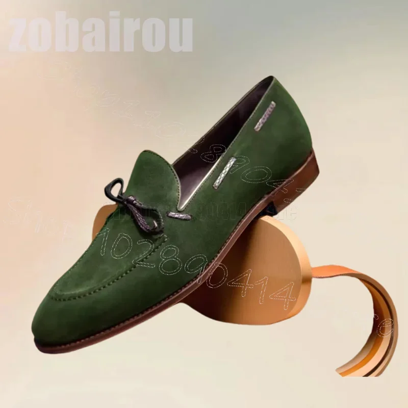 

Green Knitted Sewing Design Flock Bow Knot Loafers Fashion Slip On Men Shoes Luxury Handmade Party Feast Dating Men Casual Shoes