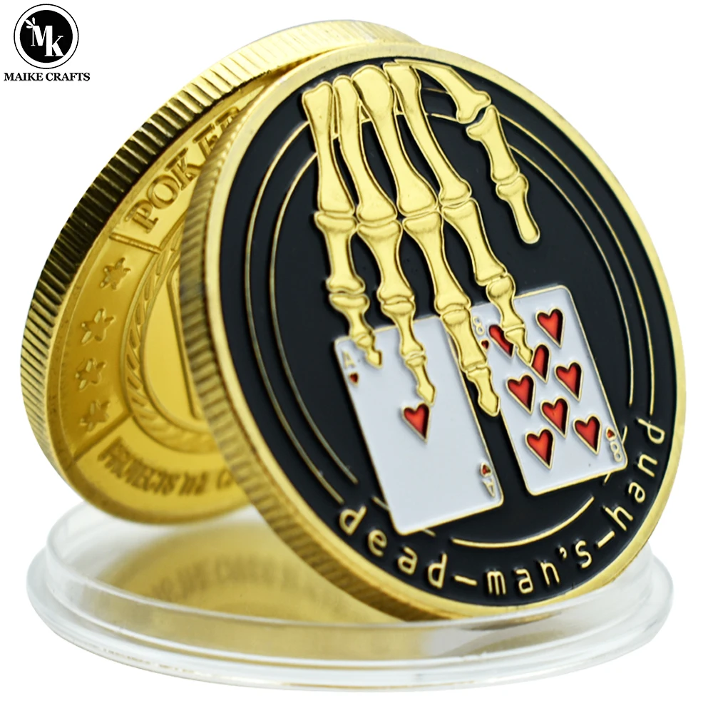 Dead-man' S-hand Lucky Coin Casino Texas Hold'em Card Press Metal Poker Card-guard Chips Challenge Coin Collection Gift