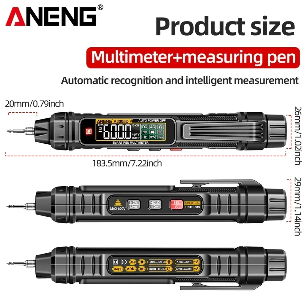 ANENG A3005D 6000 Counts Pen-type Digital Multimeter True RMS AC/DC Voltage Tester NCV Hz Ohm Professional Electrician Tools