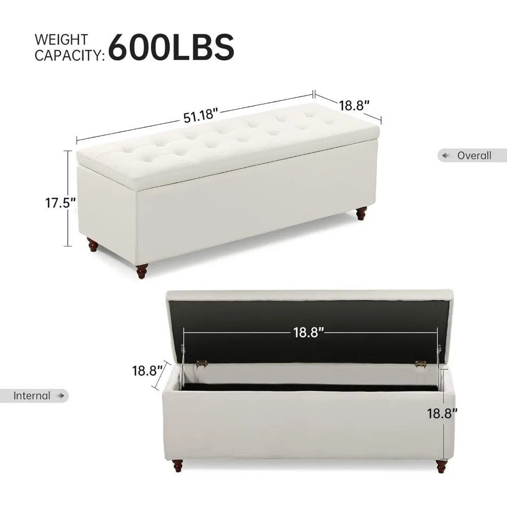 Storage Ottoman Bench, 45 Inches Folding Storage Bench with 4 Supports,Fabric Material Footrest Shoe Bench Chest