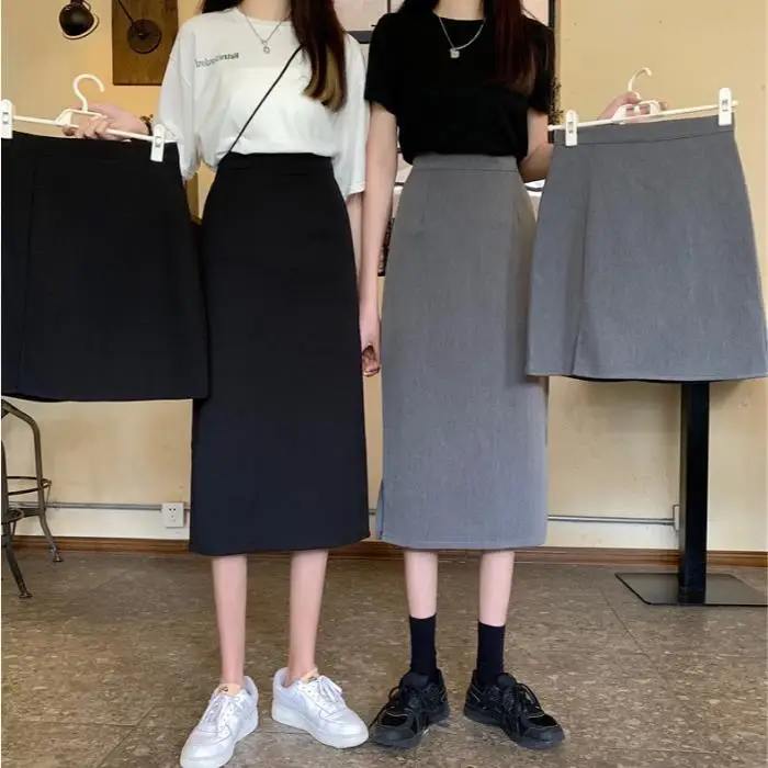 

Knit Skirts Women 2023 Casual New Daily Midi Temperament Solid Spring Summer Fashion Lady High Waist Preppy Ulzzang Simple Skirt