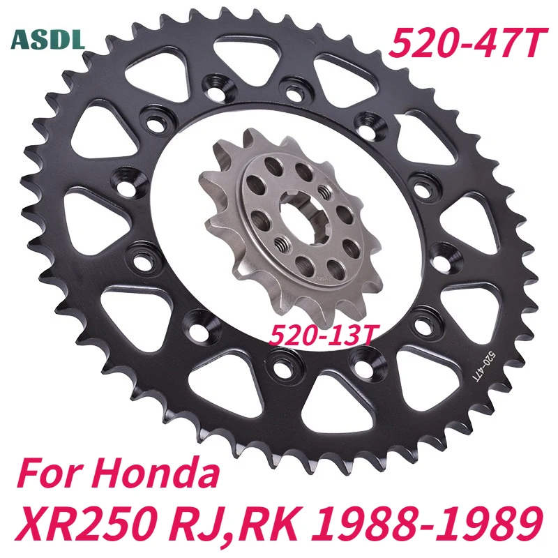 

520 47T 13T Motorcycle Front Rear Sprocket 20CrMnTi Carburized Steel Gear Wheel For Honda XR250 RJ RK 1988-1989 XR 250