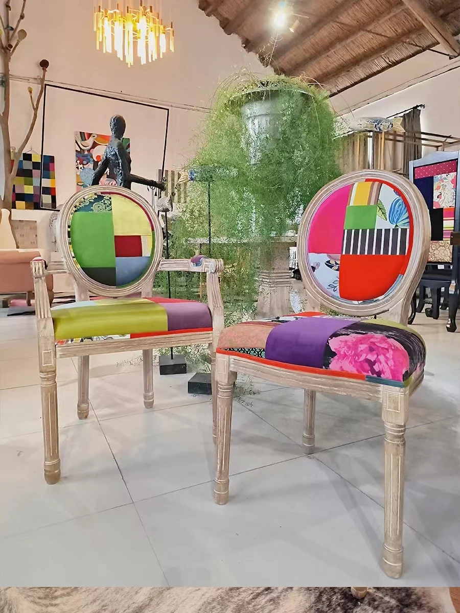 كرسي طعام من الخشب الصلب الفرنسي كرسي مكياج قديم كلاسيكي إسكندنافي كرسي قراءة مكتب الدراسة كلاسيكي جديد #2