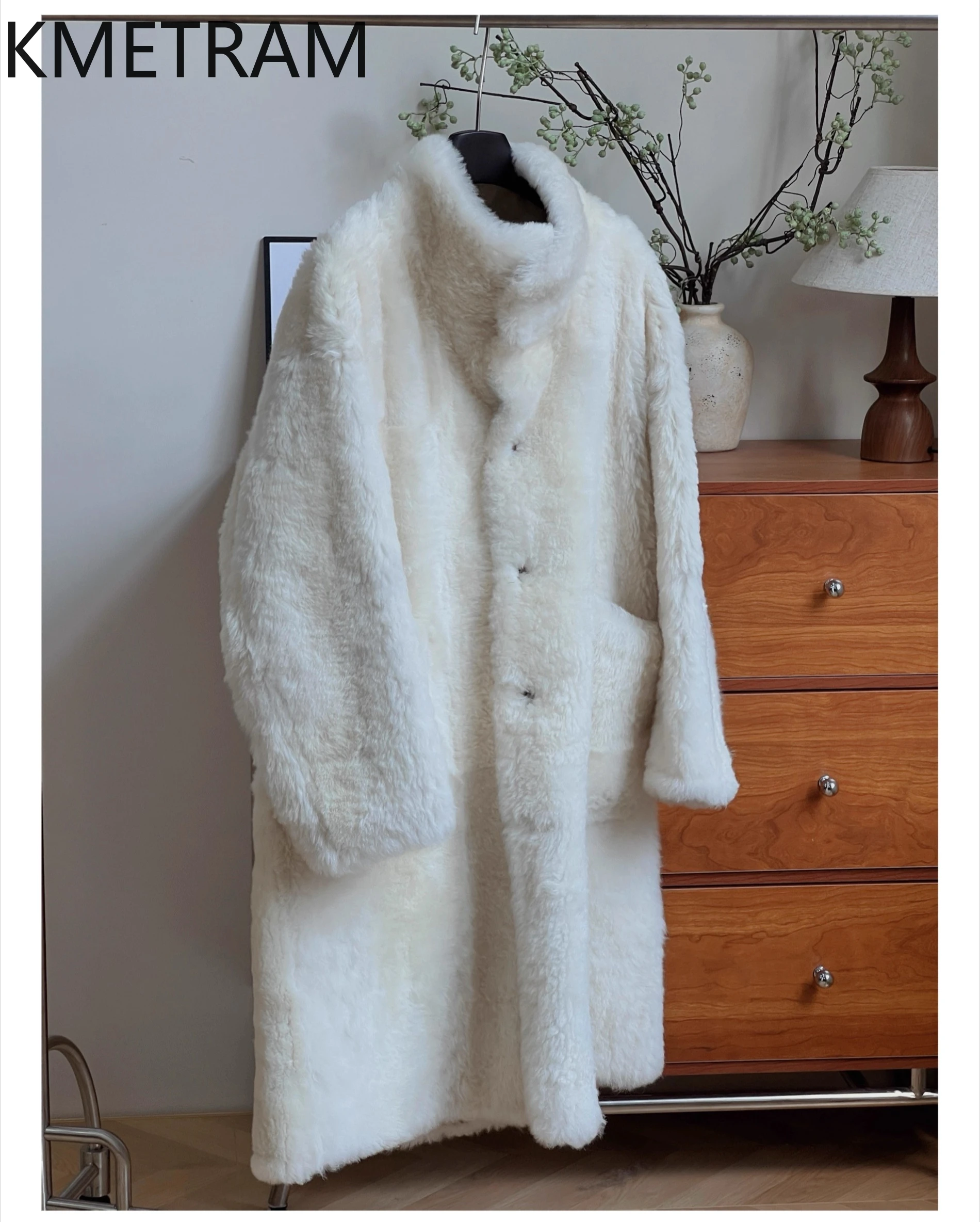 KMETRAM Natuurlijke Wol Schapenvacht Dubbelzijdige Bontjas Vrouw Omkeerbaar Lange Echt Bont Jas Winterkleding 2025 утба Turismo
