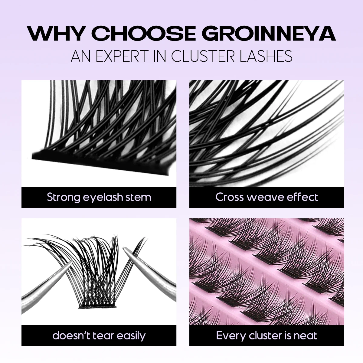 Groinneya diy kit de extensão de cílios individuais cluster mix lash d curl clusters cílios bond e selo ferramenta de maquiagem