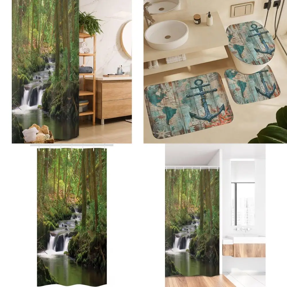 

Занавеска для душа «Лесной поток»: мохные скалы, листва, летние пейзажи для походов.