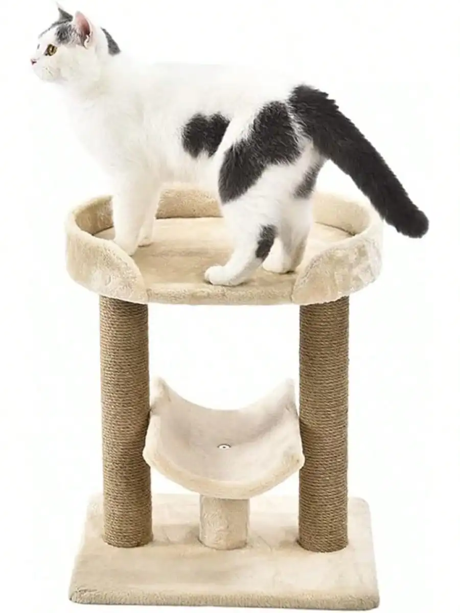 

Cat Tower With Hammock Bed And Scratching Post For Indoor Cats, Easy To Assemble, Interactive Hanging Ball, 15.8" X 15.8" X 19.7