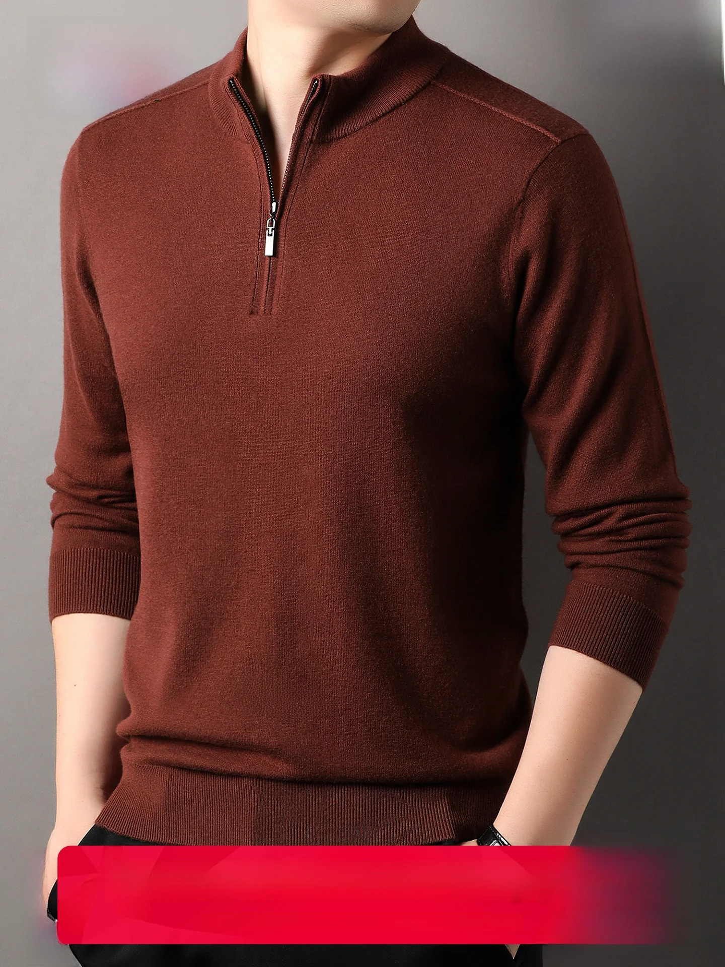 100% Pure Wool Men's Zipper Neck Sweater Half High Collar Autumn Winter New Arrival Casual Style Business Casual Fashion