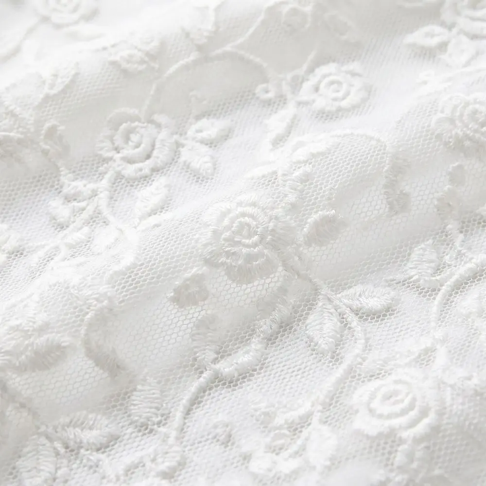 

Embroidered Flower Butt Curtain Skirt High Waist Irregular Hem Lace Trim Butt Curtain Ruffles Trim Ruched Mini Apron Layering