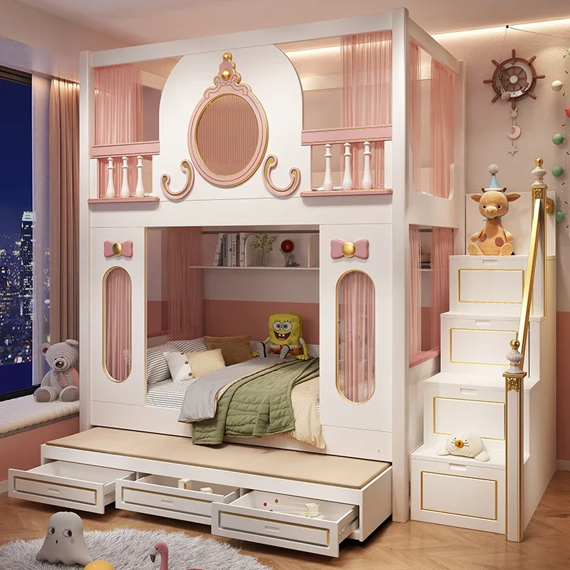 Children's bed Girl on and off bed Dream castle Princess bed Up and down
