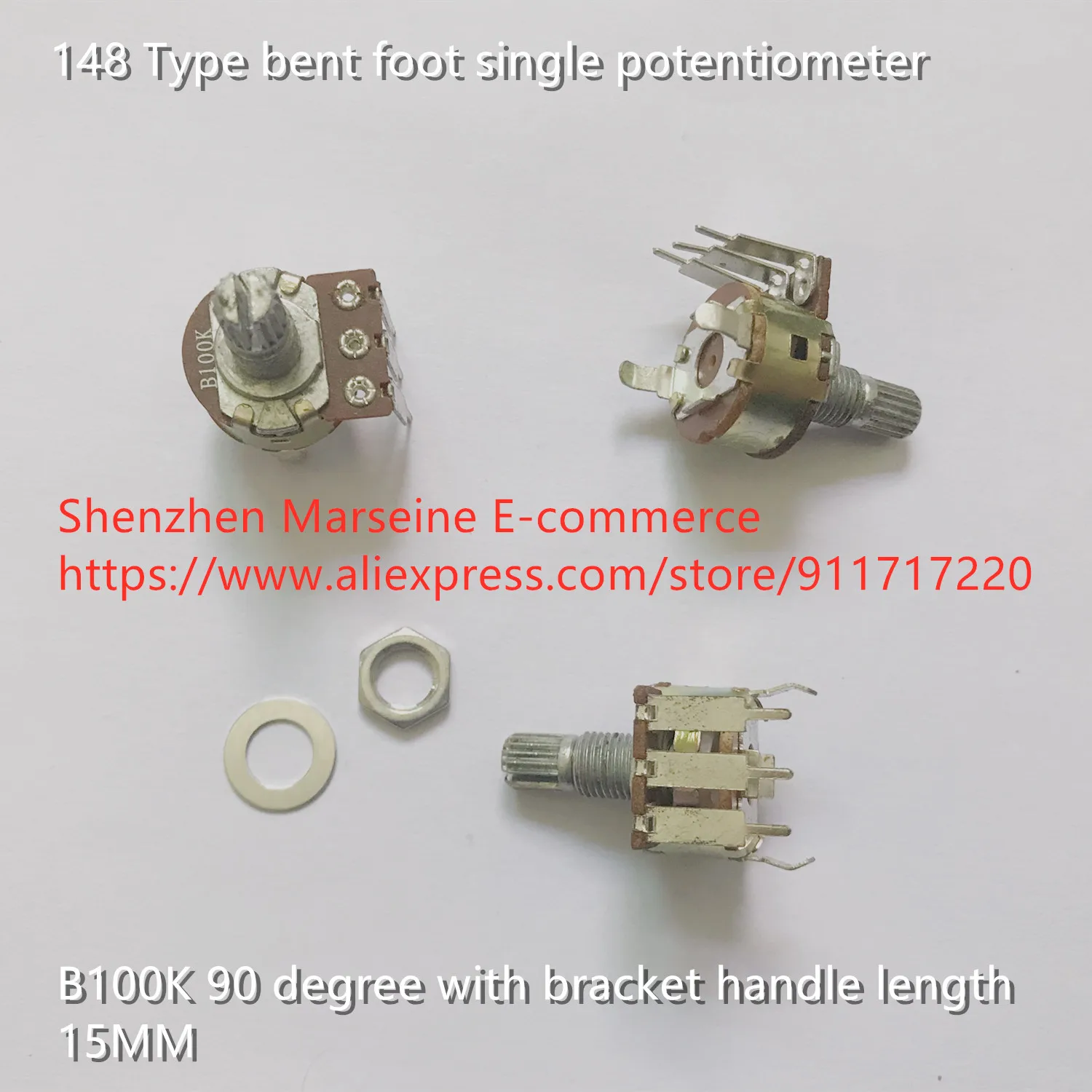 Original New 100% 148 Type bent foot single potentiometer B100K 90 degree with bracket handle length 15MM (SWITCH)