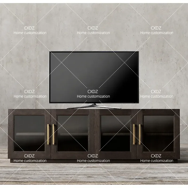 American Retro Solid Wood TV Cabinet Floor Storage Unit French Country Style Locker European Luxury Home Entertainment Center