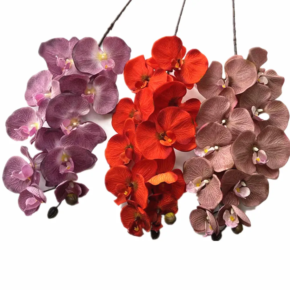 5pcs Oil Painting Effect Phalaenopsis Orchids with Long Stem 10 Heads Silk Retro Color Butterfly Orchid Plant